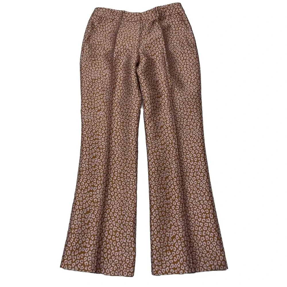NEW KATE SPADE Flora Leopard Jacquard Cropped Pants‎ Creased Legs Women's 2